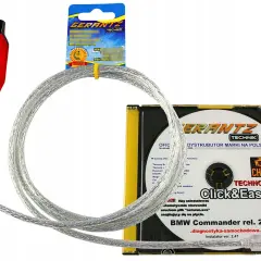 Czerwony adapter OBD z kablem USB i płytą CD z oprogramowaniem BMW Commander. Ten kabel k dcan jest kluczowy do diagnostyki samochodowej.