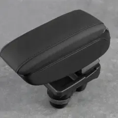 Czarny podłokietnik Dacia Duster, wykonany z ekoskóry, z praktycznym schowkiem.