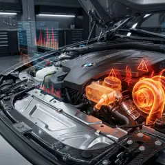 Silnik BMW z widocznymi wskaźnikami diagnostycznymi. Wyświetlane dane sugerują problemy, być może uszkodzony vanos objawy są analizowane.