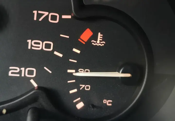 Wskaźnik temperatury silnika benzynowego pokazuje 90°C, co oznacza prawidłową temperaturę pracy.