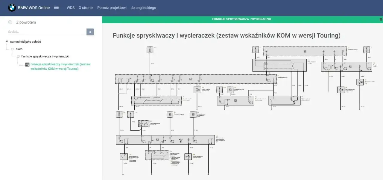 Schemat elektryczny BMW Touring. Szukasz informacji, jak wyłączyć tylną wycieraczkę? Ten schemat pomoże Ci zrozumieć jej działanie.